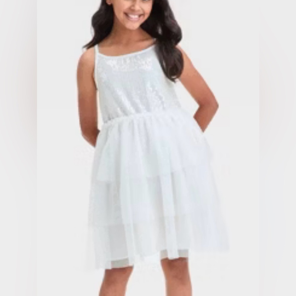 Girls Sleeveless Tiered Tulle Sequins Dress  XS(4/5)